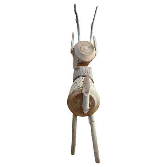 Rustic Primitive Carved Wood Reindeer Set Of 2 - Picture 5 of 6